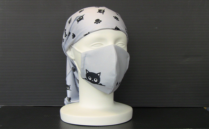 ヘッドウエアー・マスクセット冬用 （香川のニャン）カラー：グレー