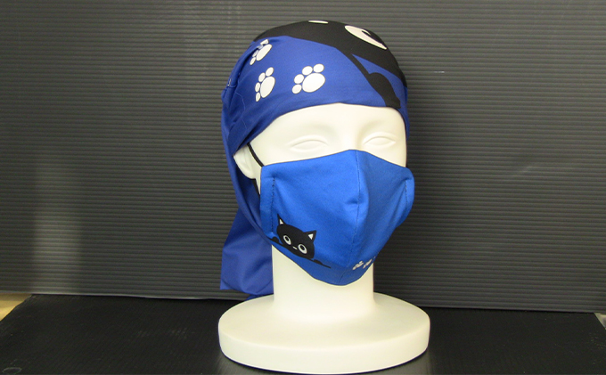 ヘッドウエアー・マスクセット冬用 （香川のニャン）カラー：ブルー