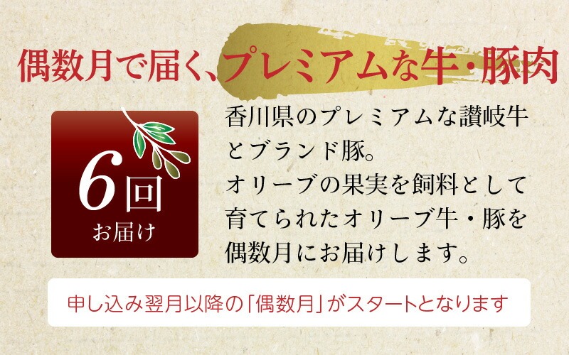 オリーブ牛・豚満喫肉セット(偶数月 全6回)【定期便】