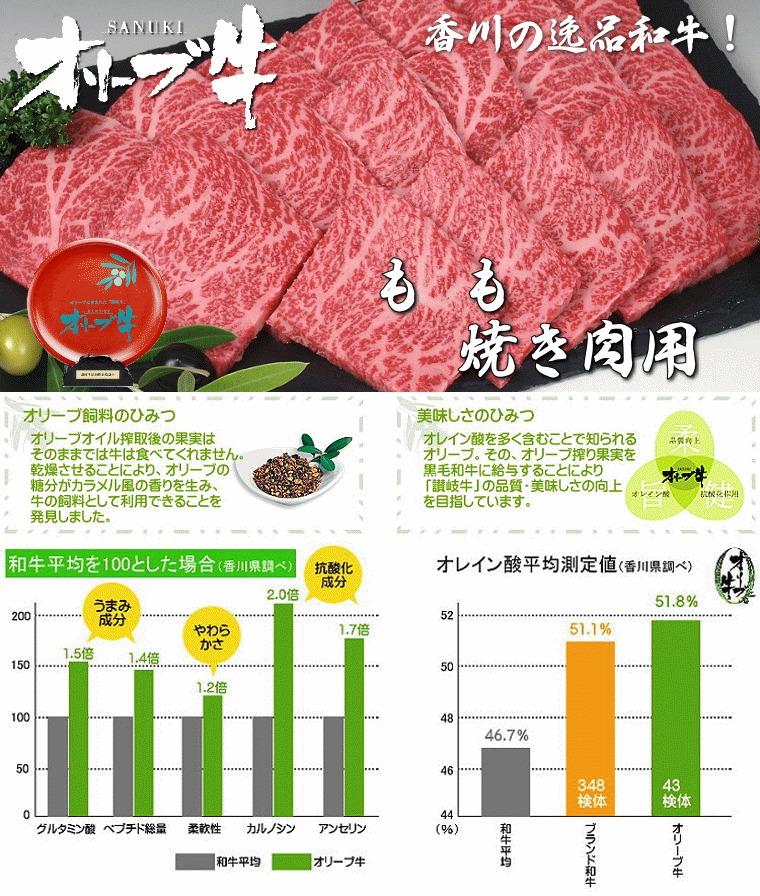 黒毛和牛オリーブ牛 もも焼肉用 約500g×2
