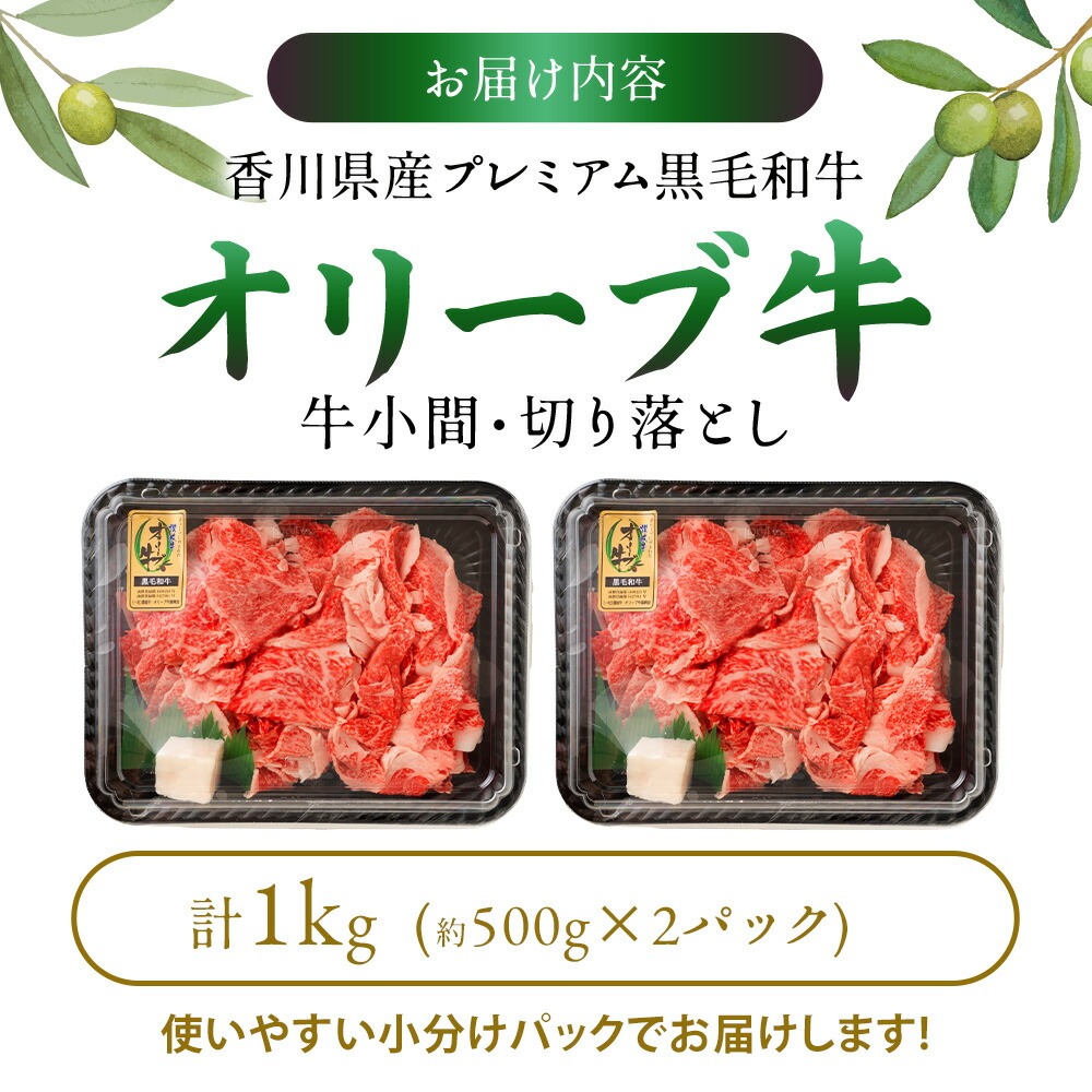 【ふるさと納税】黒毛和牛オリーブ牛 切り落とし 約500g×2