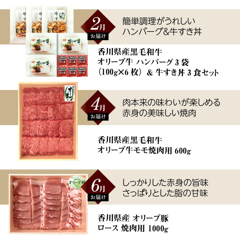 オリーブ牛・豚満喫肉セット(偶数月 全6回)【定期便】