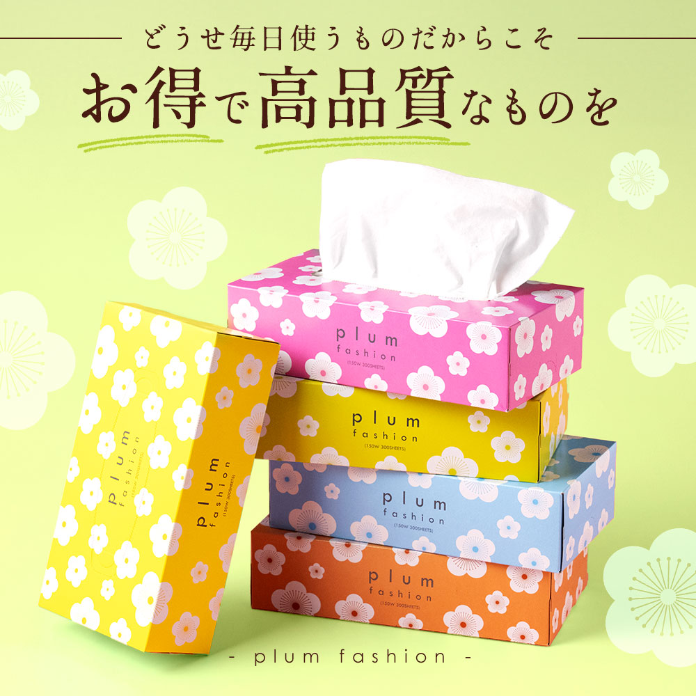 【ふるさと納税】3か月ごと2回　プラムファッション Boxティッシュ 5箱×4パック