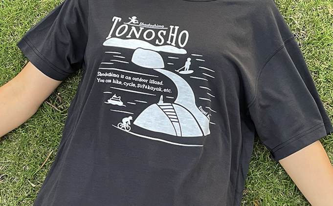 【 小豆島 】 ウイックロン(登録商標)Tシャツ（ブラック）土庄町オリジナルデザイン　Sサイズ