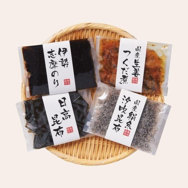 国産佃煮詰合せ（４袋）（伊勢志摩のり・生姜つくだ煮・日高昆布・絹糸汐吹昆布）