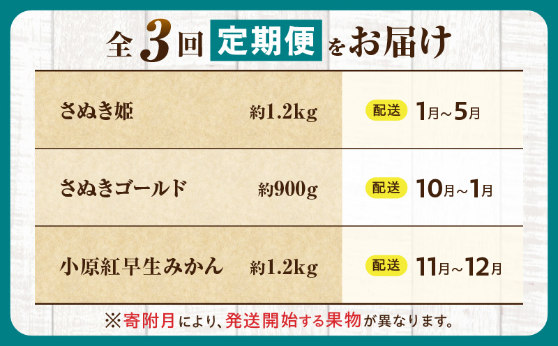 とれたて果物 3回定期便C 果物 フルーツ 果物定期便 フルーツ定期便 定期便 いちご キウイみかん 濃厚 旬の果物 定期 人気 おすすめ 贈答 贈り物 青果物 糖度 香川県 _mk165-t067