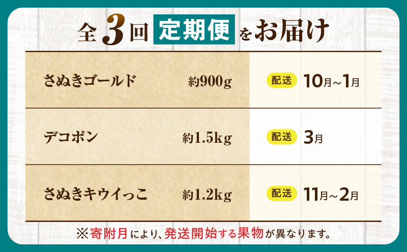 とれたて果物 3回定期便G 果物 フルーツ 果物定期便 フルーツ定期便 定期便 キウイ デコポン 濃厚 旬の果物 定期 人気 おすすめ 贈答 贈り物 青果物 糖度 香川県 _mk165-t071
