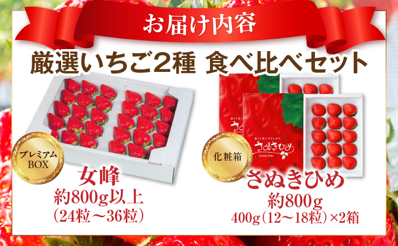 数量限定】厳選いちご2種 食べ比べセット| スイーツ いちご ストロベリー さぬき姫 さぬきひめ 女峰 食べ比べ 苺 セット 定期便 冷蔵 甘い フルーツ 旬 果物 香川県 デザート 青果物 贈答 プレゼント 化粧箱 贈り物 旬 おすすめ |_mk006-g001