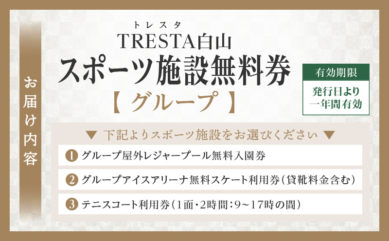 スポーツ施設無料券（グループ）|スポーツ施設 リゾート施設 レジャープール無料入園券 ウォータースライダー スケート テニスコート アイスアリーナ グループ 香川県 三木町|_mk013-003