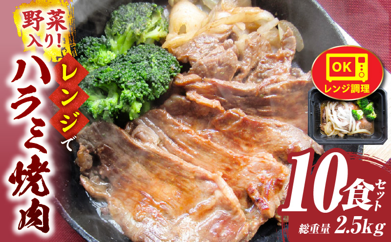 レンジで簡単ハラミ焼肉　250g×10食セット　（総重量2.5kg）野菜入り| 牛肉 焼肉 野菜 ブロッコリー 玉ねぎ 柔らかい 味付き やきにく ハラミ 冷凍 香川県 三木町 国産 おすすめ |_mk146-238