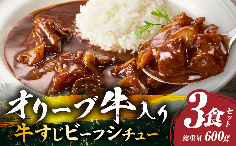 オリーブ牛入り 牛すじビーフシチュー　200g×3食セット　(総重量600g)| 牛肉 牛すじ 湯煎 オリーブ牛 香川県 三木町 国産 カット 国産牛 冷凍 家庭用 夕食 簡単調理 すじ煮込み プレゼント お肉屋さん おすすめ |_mk146-241