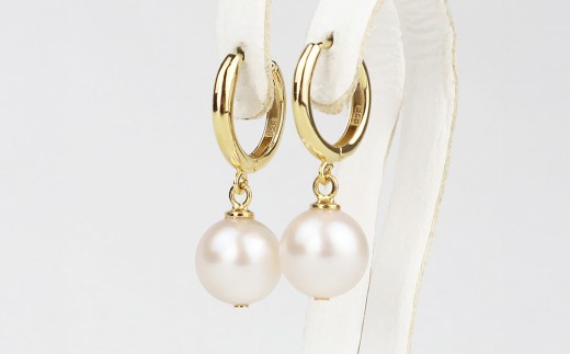 真珠 フープピアス 8.5～9.0mm 大珠 ゴールド （858）