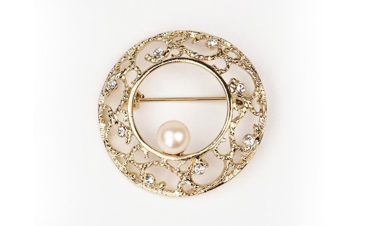 パール ブローチ ゴールドサークル 7.5-8.0mm