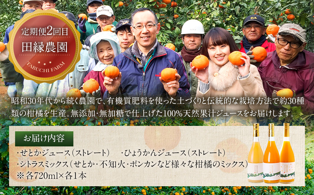 【3ヵ月定期便】 愛媛の柑橘農家が贈る！ 飲み比べ 柑橘ジュース 3種