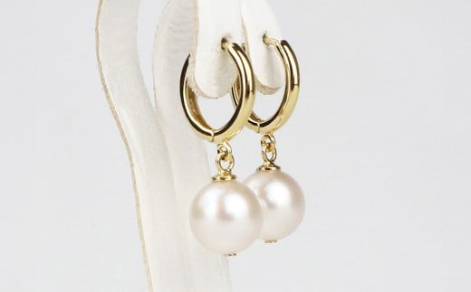 真珠 フープピアス 8.5～9.0mm 大珠 ゴールド （858）