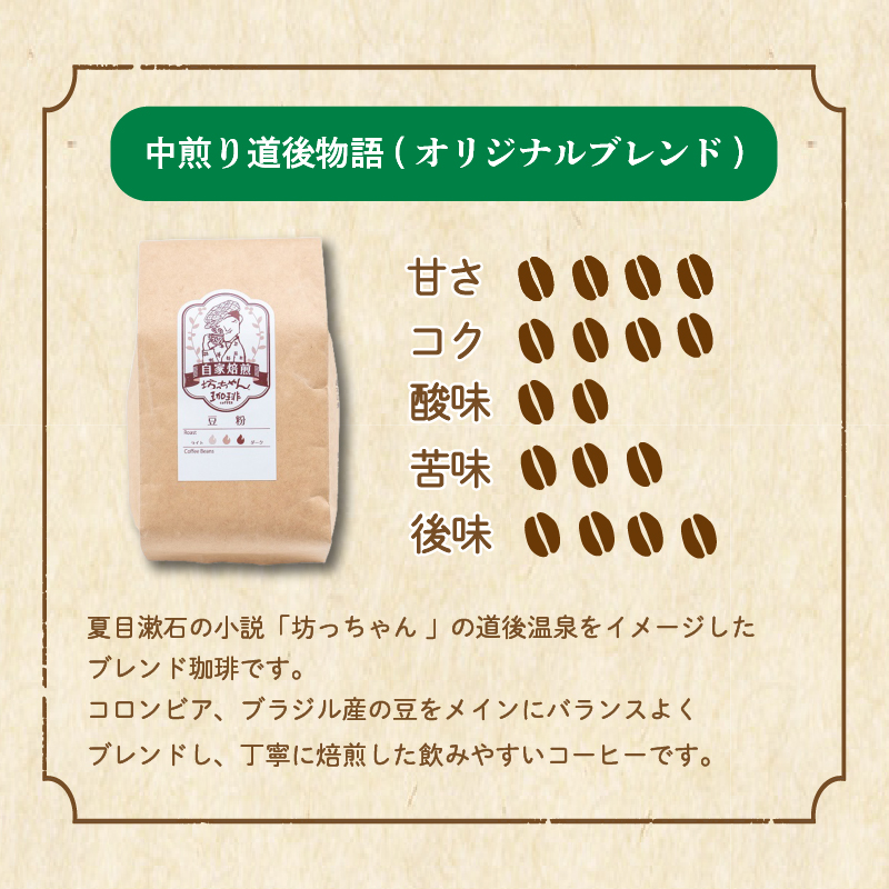 【ご自宅用】自家焙煎コーヒー200ｇ 粉 中煎り 坊っちゃん珈琲 | 珈琲 コーヒー おすすめ 道後温泉 道後 坊っちゃん 自家焙煎 ブレンドコーヒー コーヒー オリジナルブレンド 愛媛県 松山市 200g(粉)×1個