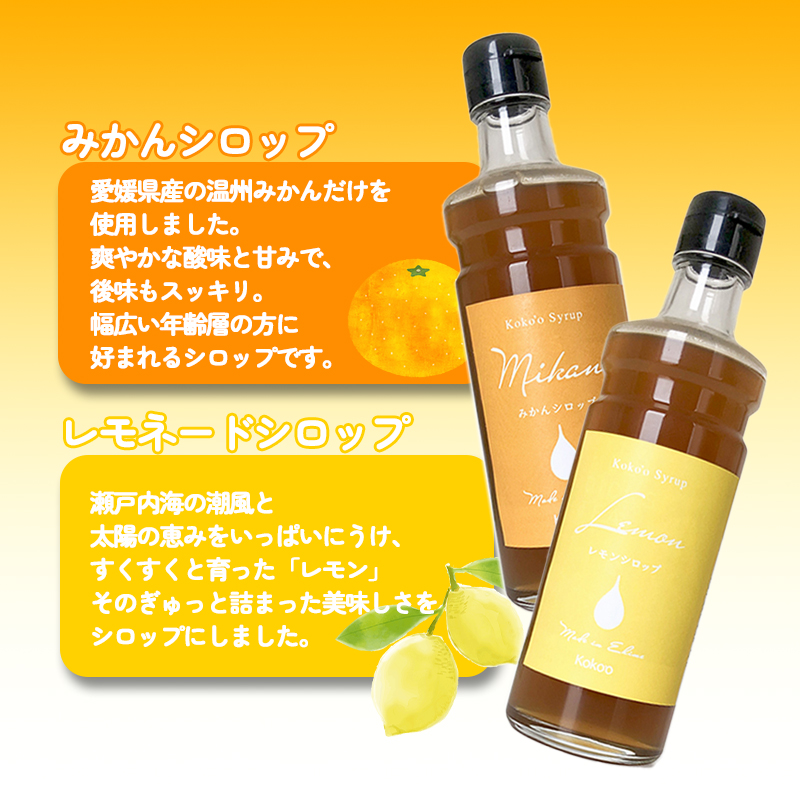 愛媛県産フルーツシロップ２本セット＜レモネード・みかん＞（簡易箱入り）｜シロップ　果実シロップ　愛媛　シロップセット　レモネード　みかん