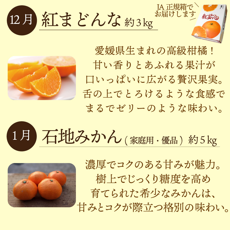 【紅まどんな 入り！】愛媛みかんおたのしみ定期便 【全6回】 | 紅マドンナ 温州みかん 石地みかん せとか いよかん 完熟島いよかん カラマンダリン 河内晩柑 まどんな 柑橘 みかん 蜜柑 mikan 檸檬 オレンジ おれんじ かんきつ  愛媛県 松山市 ココオ Koko'o