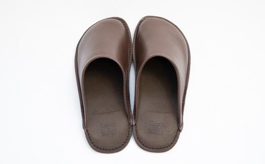 （ダークブラウン）Reela ルームサボ スムースレザースリッパ 婦人F 本革 LADY ダークブラウン 婦人F(23-24cm)