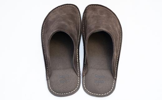 （ダークブラウン）Reela ルームサボ ベロアレザースリッパ 紳士F 本革 MEN ダークブラウン 紳士F(26-27cm)