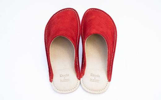 （レッド）Reela ルームサボ ベロアレザースリッパ 婦人F 本革 LADY