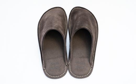 （ダークブラウン）Reela ルームサボ ベロアレザースリッパ 婦人F 本革 LADY ダークブラウン 婦人F(23-24cm)