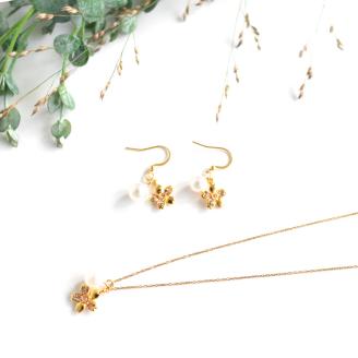 さくらひめパールネックレス＆イヤリング/ピアス 2点セット