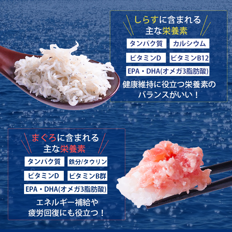 釜揚げしらすとネギトロ二色丼セット(しらす30g×11・ネギトロ30g×11／計22パック) | 冷凍 小分け 釜揚しらす 魚 常備品 しらす丼 しらすパスタ しらすチャーハン 炒飯 しらす干し 海鮮丼 ねぎとろ まぐろ ねぎとろ丼 おつまみ たんぱく質 愛媛県 松山市 計22パック
