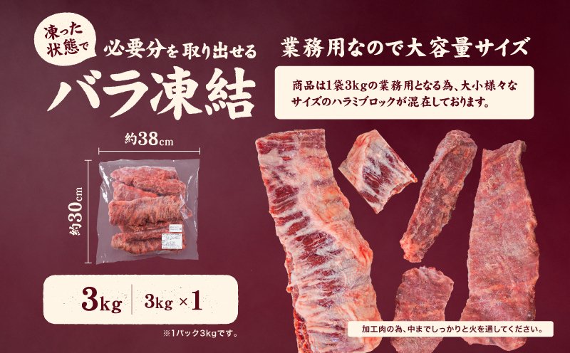 牛ハラミ ブロック 3kg タンブリング加工 牛ハラミ はらみ 牛肉 肉 個包装 冷凍 焼肉 焼き肉 BBQ バーベキュー ステーキ 丼物 簡単調理 炒め物 家庭用 業務用 人気 お取り寄せ 愛媛県 松山市 3kg ¥18000