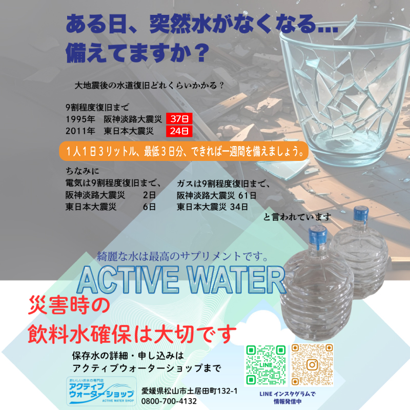 アクティブウォーター5年保存水12L×2本 ボトルスタンド・バルブ付き