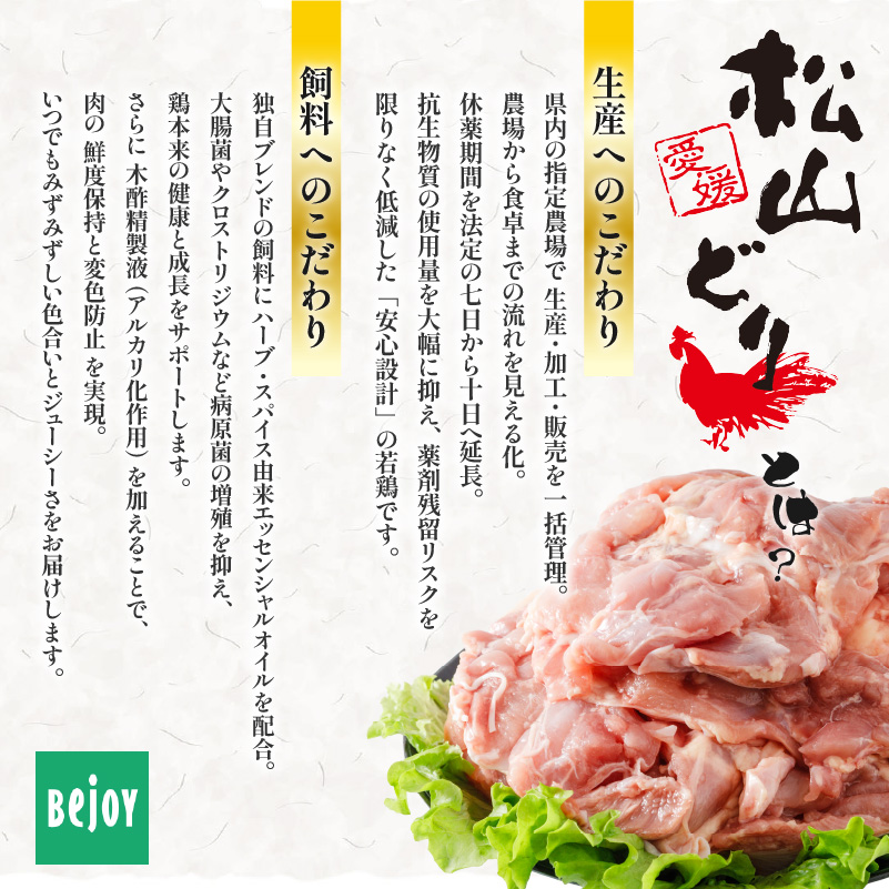 【定期便2回】松山どり もも肉 2kg×2パック×2回 計8kg| 定期便 国産 鶏肉 小分け 若鶏 冷凍 愛媛県 松山市 株式会社ビージョイ 定期便2ヶ月