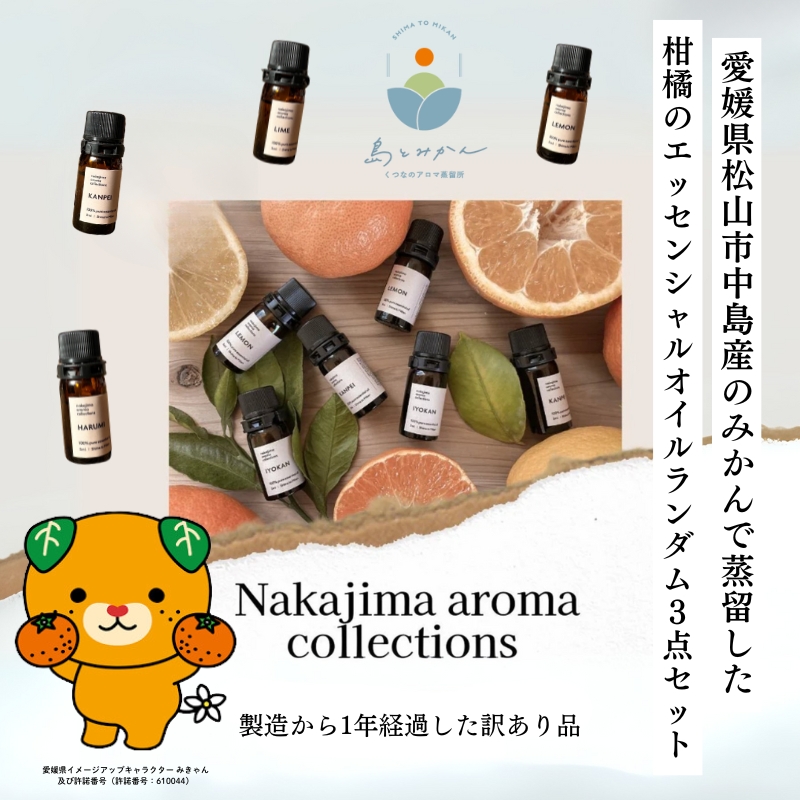 【訳あり】 柑橘のエッセンシャルオイル ランダム 3点セット 5ml×3本 愛媛県 松山市 中島産 島とみかん