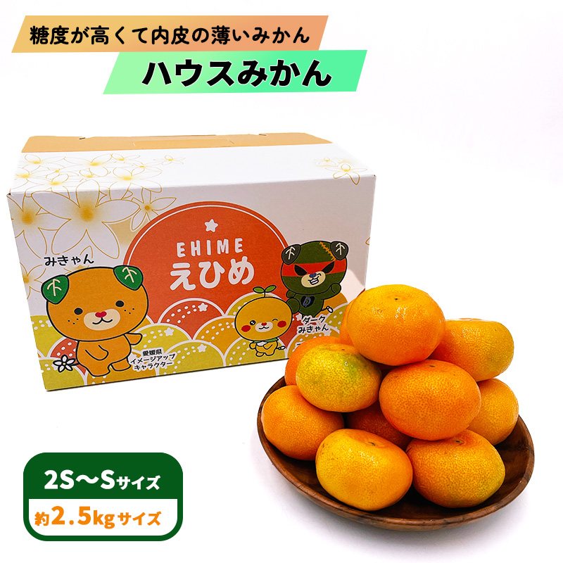 【先行予約】 8月下旬から発送 ハウスみかん 2SからSサイズ 2.5kg （愛媛県産 みかん 蜜柑 オレンジ 柑橘 果物 フルーツ 家庭用 お取り寄せ おすすめ 愛媛県 松山市 ） 2.5kg