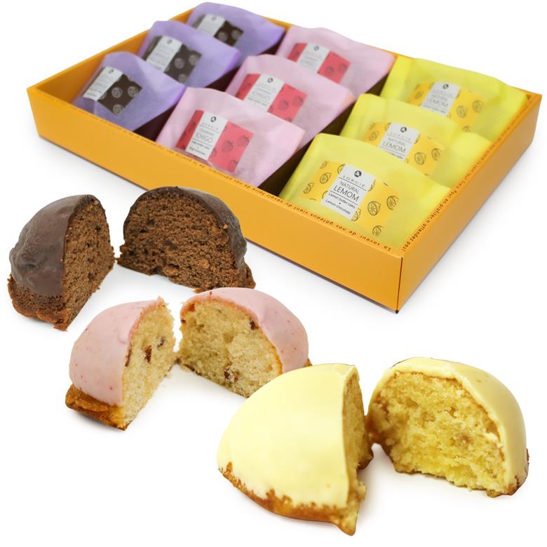 【着日指定可】焼き菓子 ギフト レモンケーキ アソート 3種 9個入 (レモン3個・苺3個・オレンジショコラ3個) 【 手提げ袋付 】 スイーツ 個包装 詰め合わせ | デザート ケーキ お菓子 洋菓子 冷凍 着日指定 お誕生日 誕生日 ギフト お祝い 愛媛県 松山市 9個入り アソート