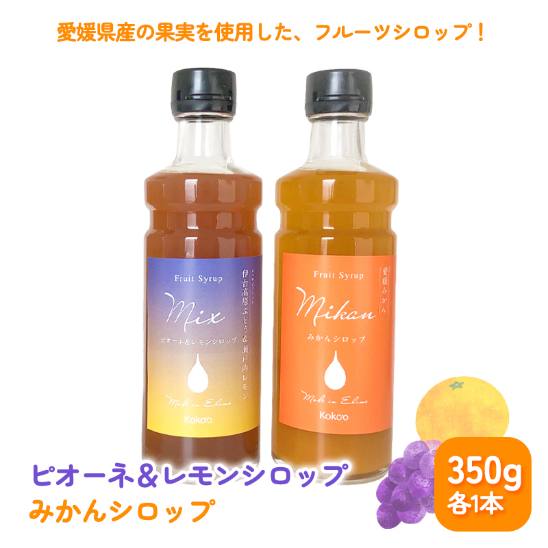 愛媛県産フルーツシロップ２本セット＜みかん・ピオーネ＆レモン＞（簡易箱入り）｜シロップ 果実シロップ みかん ぶどう 愛媛 シロップ セット