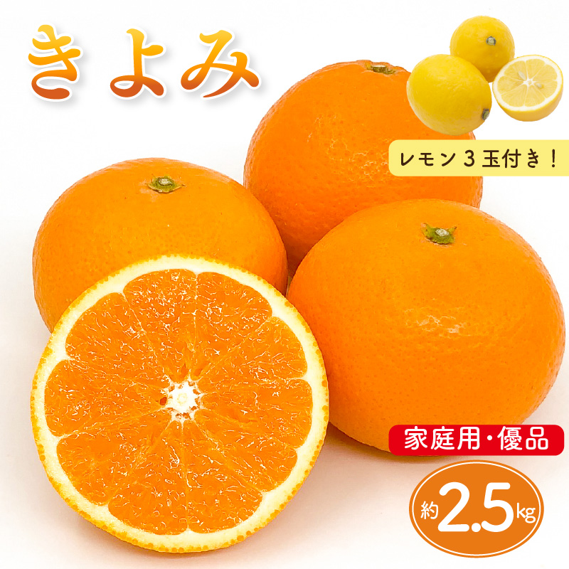 【先行予約】 きよみ  家庭用(優品) 約2.5kg ＆ 瀬戸内海の島レモン3玉 | みかん オレンジ ミカン mikan 柑橘 かんきつ レモン 檸檬 れもん フルーツ 【2026年3月中旬頃から発送予定】新鮮 柑橘 ふるーつ 果物 くだもの 農家直送 産地直送 期間限定 愛媛県 松山市 ココオ Koko'o