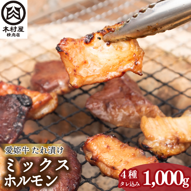 愛姫牛タレ漬けミックスホルモン 1kg | 焼肉 バーベキュー BBQ ホルモン 冷凍 セット 愛媛県産 簡単調理 ご当地グルメ 愛媛県 松山市