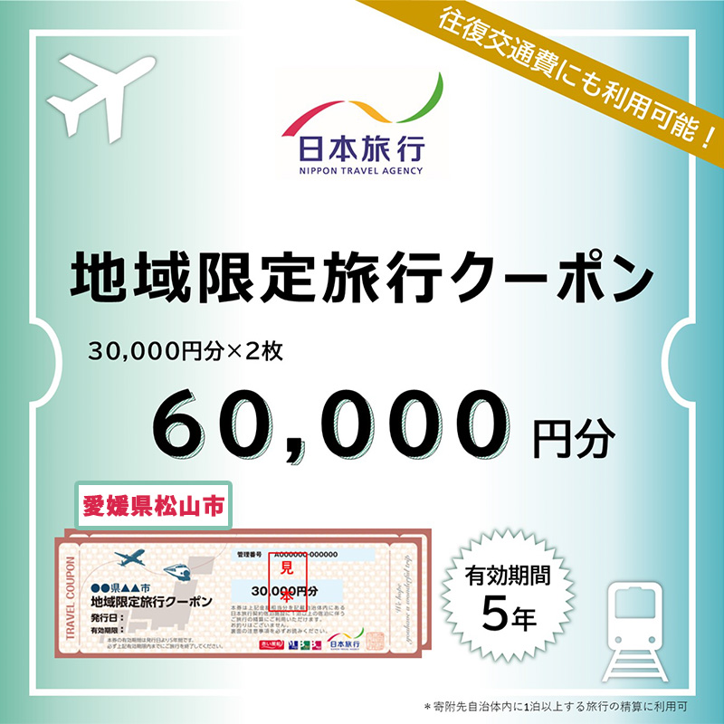 愛媛県松山市 日本旅行 【地域限定旅行クーポン 60,000 円】 旅行 トラベル チケット 宿泊 宿泊券 旅館 予約 観光 愛媛県 松山市 人気 おすすめ【NTA003】 地域限定旅行クーポン60,000円
