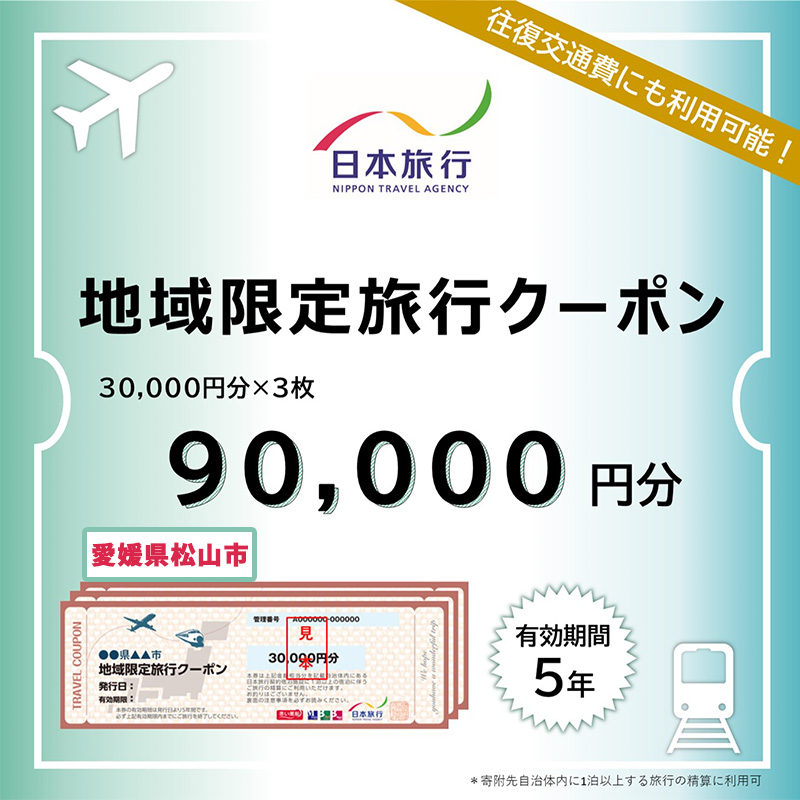 愛媛県松山市 日本旅行 【地域限定旅行クーポン 90,000 円】 旅行 トラベル チケット 宿泊 宿泊券 旅館 予約 観光 愛媛県 松山市 人気 おすすめ【NTA004】 地域限定旅行クーポン90,000円