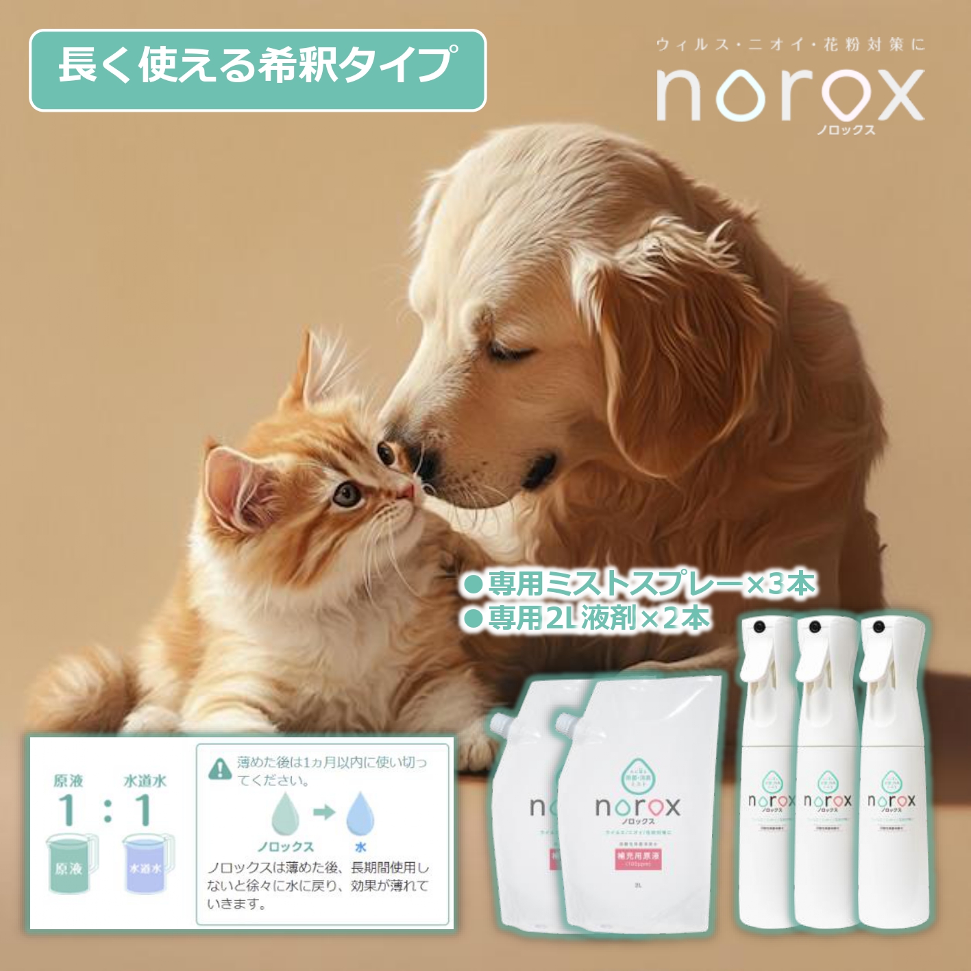 ノロックス norox お試しセット(希釈タイプ) ｜ ノロックス 次亜塩素酸水 ミスト 除菌 消毒 消臭 消臭剤 花粉 ダニ 対策 弱酸性 肌に優しい 愛媛県 松山市 希釈タイプ