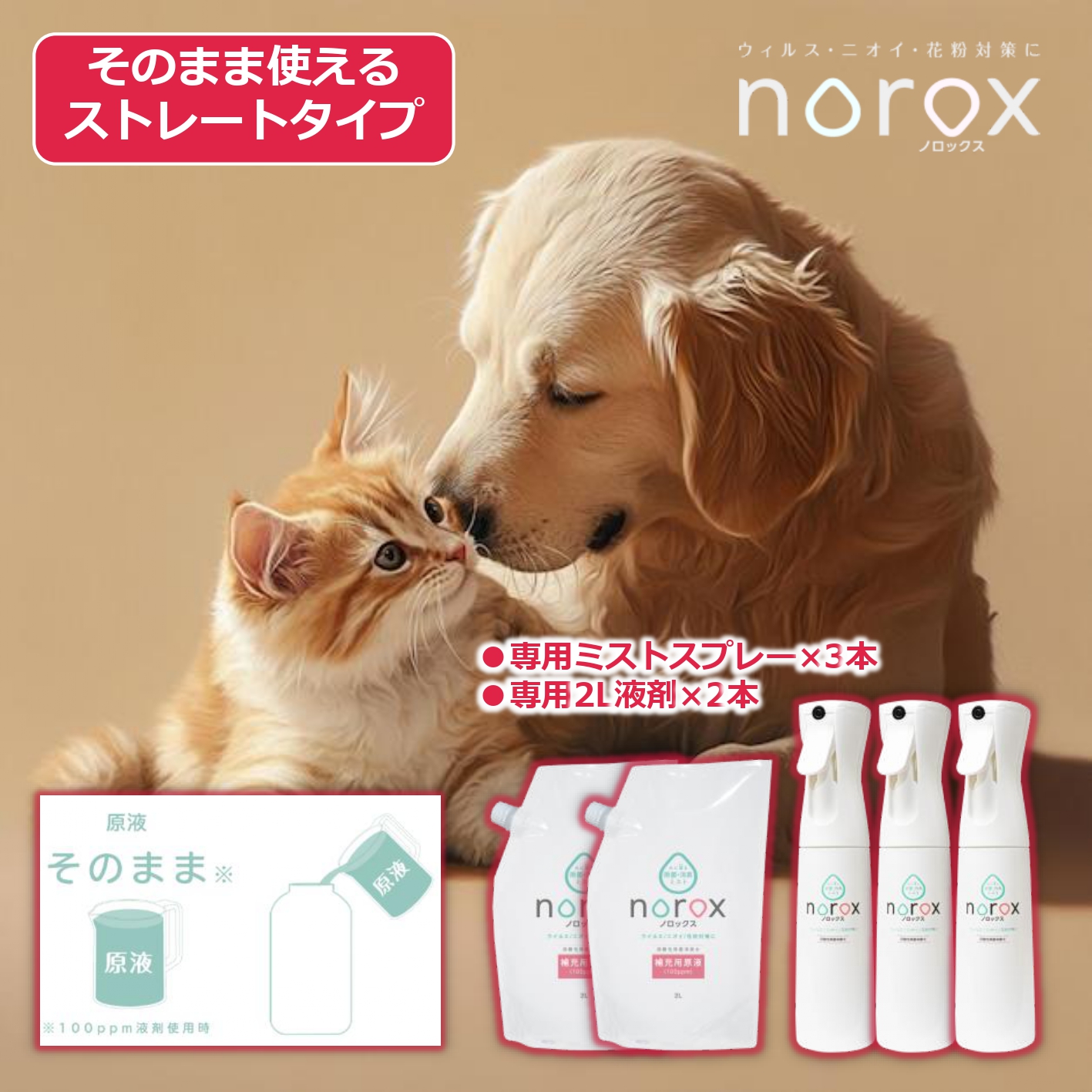 ノロックス norox お試しセット(ストレートタイプ) ｜ ノロックス ストレート 次亜塩素酸水 ミスト 除菌 消毒 消臭 消臭剤 花粉 ダニ 対策 弱酸性 肌に優しい 愛媛県 松山市 ストレートタイプ