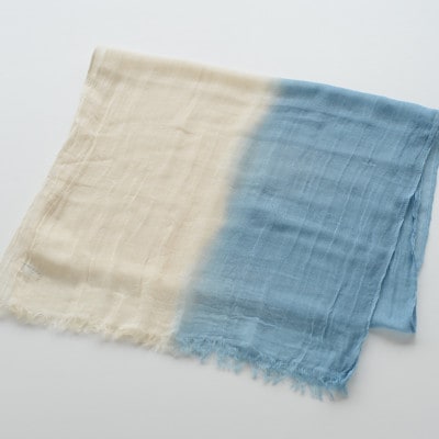 草木染 オーガニックコットン ストール 半染め (ブルー) 【I000360B】