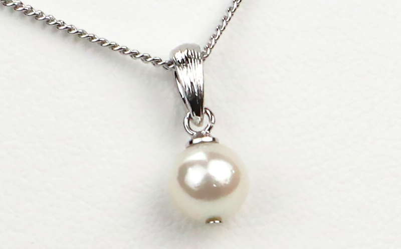 【アクセサリー】 一粒 パール  ネックレス ロジウム チェーン 7.0-7.5mm プラチナ 宇和海真珠 A012-102008
