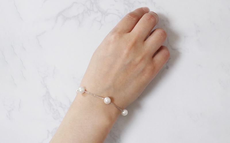 本真珠 パール アコヤ 真珠 5珠 ステーション ブレスレット シルバーチェーン 7.0-7.5mm 宇和海真珠 アコヤ真珠 アクセサリー ジュエリー ファッション フォーマル 慶事 弔事 結婚式 卒業式 入学式 お祝い ギフト 贈り物 特産品 国産 愛媛 宇和島 A024-102010