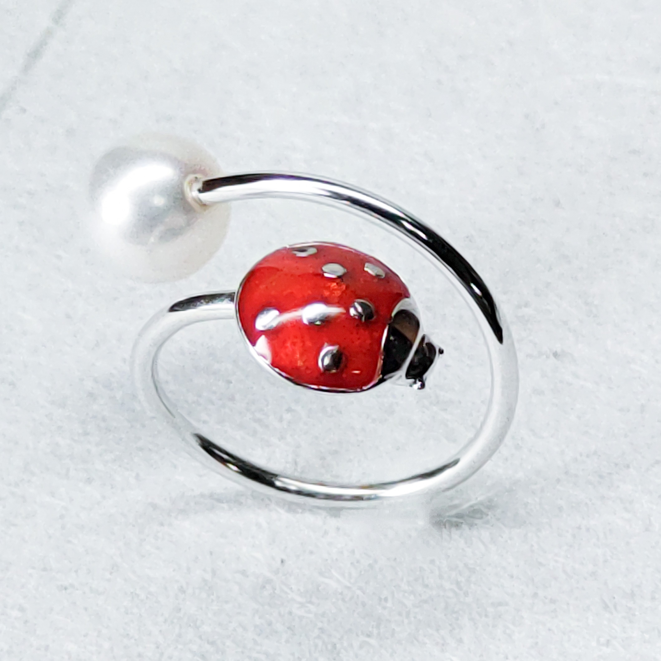 SV パール ピンキーリング テントウムシ 6.0-6.5mm 暁工房 リング 指輪 真珠 シルバー アクセサリー アコヤ真珠 本真珠 ファッション カジュアル お祝い ギフト プレゼント 贈り物 贈答 人気 特産品 国産 愛媛 宇和島 A040-002022