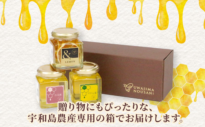 国産はちみつ 3種類 セレクト 宇和島農産 人気 セット 百花蜜 みかん蜜 ＆LEMON レモンハニー レモン 檸檬 百花蜂蜜 百花はちみつ 純粋はちみつ 生はちみつ 天然はちみつ 天然蜂蜜 蜂蜜 はちみつ ハチミツ ハニー 食べ比べ ギフト プレゼント 贈答用 産地直送 国産 愛媛 宇和島 F012-132003