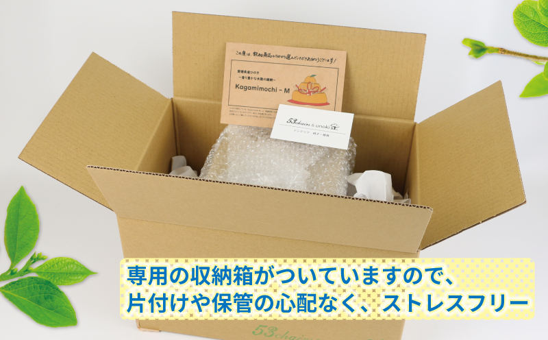 ヒノキ 鏡餅 Kagamimochi M 53chairs 鏡もち 木製 餅 もち おもち お正月 正月 お祝い 棚飾り 正月飾り 天然素材 コンパクト 収納箱 職人技 檜  木工品 工芸品 受注生産 贈答用 プレゼント インテリア 数量限定 国産 愛媛 宇和島 K050-135007