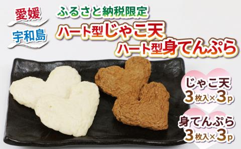 【 ふるさと納税限定 】 ハート型 じゃこ天 と 身天ぷら セット 計18枚 薬師神かまぼこ 小魚 練り物 さつま揚げ かまぼこ 揚げかまぼこ 天ぷら 蒲鉾 冷蔵 惣菜 フライ おでん だし 小分け 酒 おつまみ 肴  特産品 郷土料理 お中元 国産 愛媛 宇和島 C012-019006