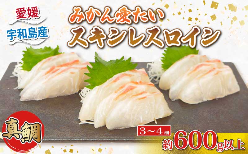 真鯛 みかん愛たい スキンレスロイン 3～4柵 600g 以上 南予ビージョイ お刺身 ロイン 鯛しゃぶ カルパッチョ 鯛めし 鯛茶漬け tai 産地直送 お取り寄せ 新鮮 鍋 海鮮鍋 冷蔵 個包装 鮮魚 海の幸 魚介 国産 愛媛 宇和島 D014-150012