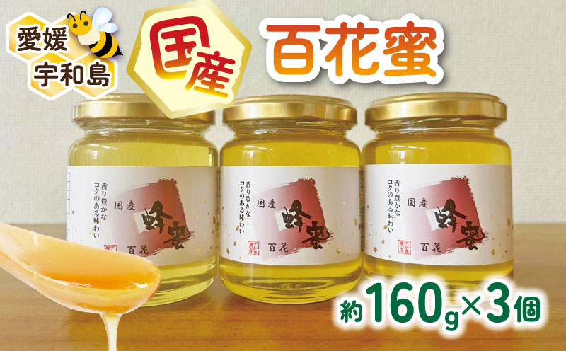 ＼10営業日以内発送／ 国産はちみつ 百花蜜 160g × 3個 セット 宇和島農産 純国産はちみつ 瓶 蜜 人気ハチミツ 国産純粋はちみつ 非加熱 はちみつ 蜂蜜 ハニー 百花蜂蜜 百花はちみつ 純粋はちみつ 生はちみつ 天然はちみつ 産地直送 国産 愛媛 宇和島 F012-132007